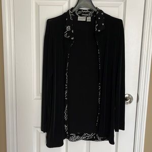 Chico Black with White Flower Detail Trim open Jacket